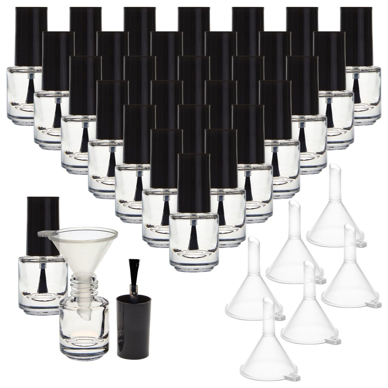 30 Pack Mini Empty Nail Polish Bottles with Brush Cap, 5ml Refillable Glass Containers with 6 Plastic Funnels